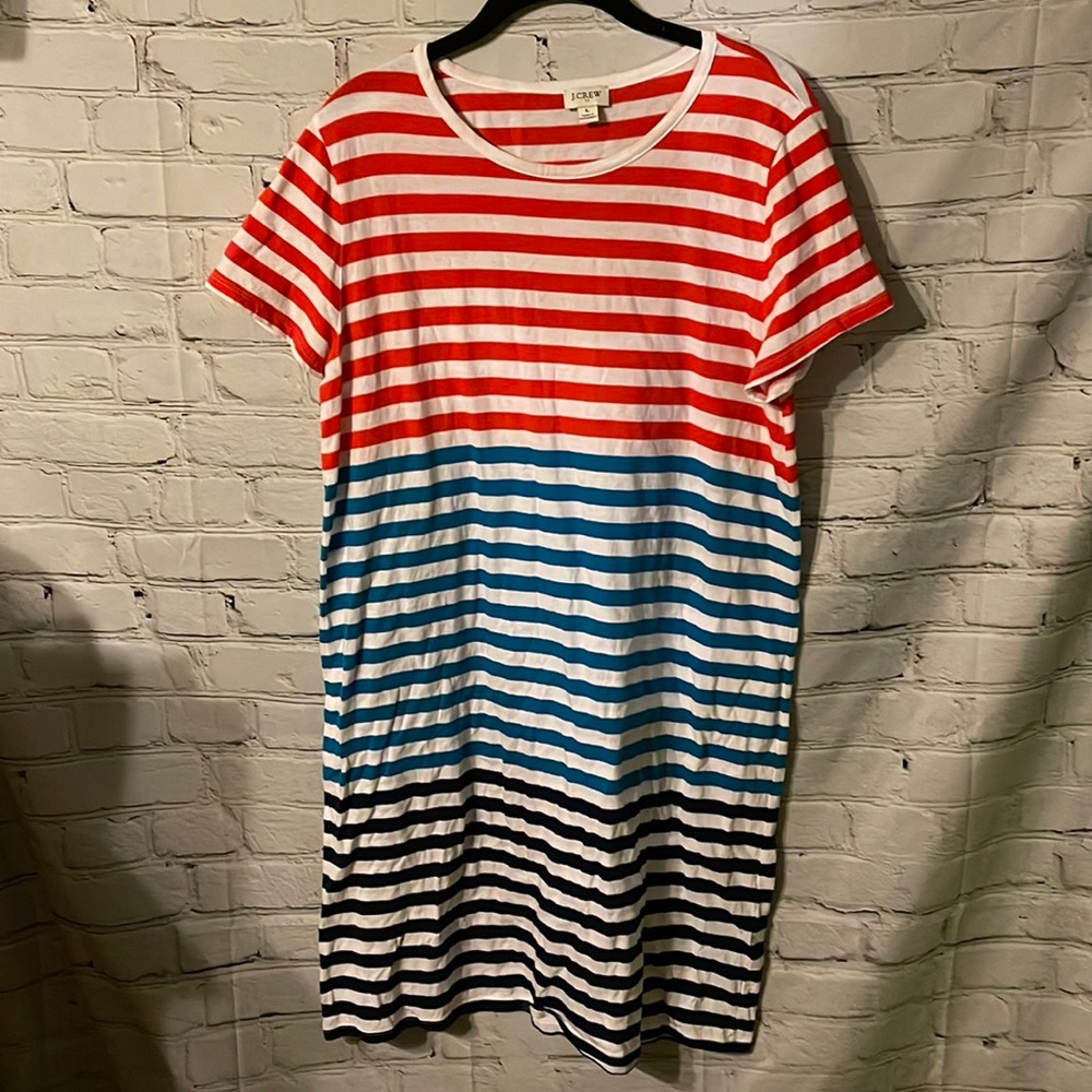 J.Crew Striped T-Shirt Dress Red White Blue Ombre Crew Neck Patriotic LARGE - Picture 7 of 9